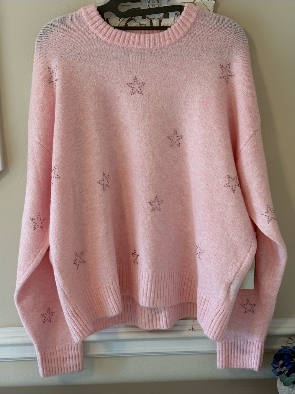 Forever 21 Pink Star-Studded Crewneck Sweater